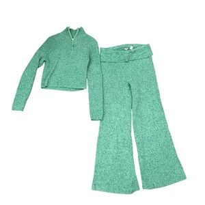 Aerie Green Knit Flare Pants and Sweater Set